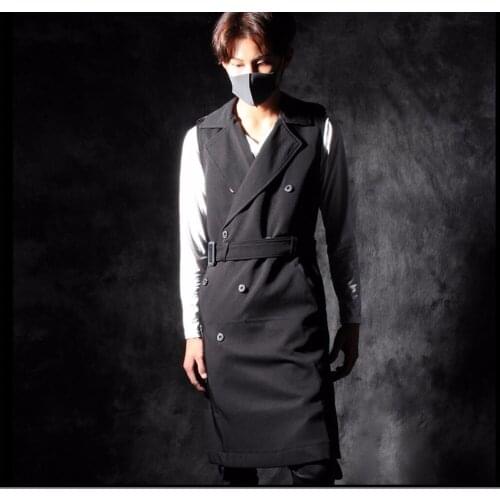 M-5xl New Mens Fashion Long Vest Clothes Tide Hairstylist Long Coat Korean Slim Personality Vest Windbreaker Singer Costumes