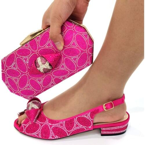 Sweet Style Fashion New Arrivals 2021 Summer Italian Women Shoes Matching Bag in Fuchsia Color for Wedding Party