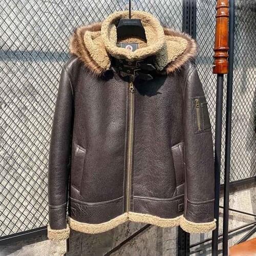 2020 mens WINTER fashion casual sheep fur sheepskin leather surface wool lining long biker jacket overcoat