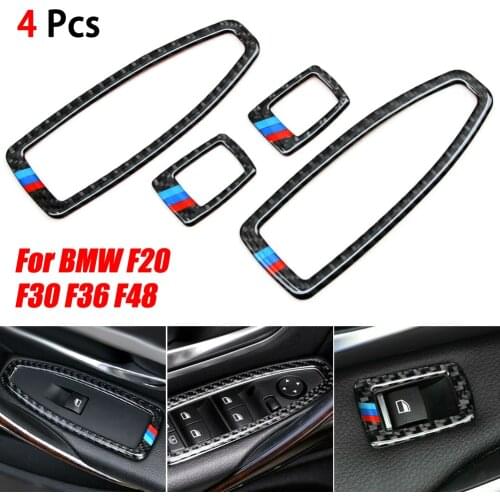 For BMW F20 F30 F34 F36 F48 1 3 4 Series Genuine Carbon Fiber Trims Car Door Window Switch Frame Cover Stickers Accessories