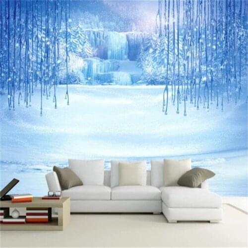 3D Wallpaper Living Room Elegant Blue Fairy Snow Scene Customize Your Premium Premium Wallpaper