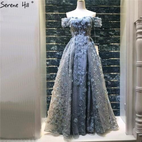 Newest Handmade Flowers Pearls Evening Dresses 2020 A-Line Off Shoulder Sexy Fashion Evening Gowns BLA6627