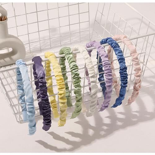 2021 Fashion Pleated Satin Silk Headband Thin Bezel Hairbands For Women sweet Hair Hoop Girls Hair Accessories Head Hoop