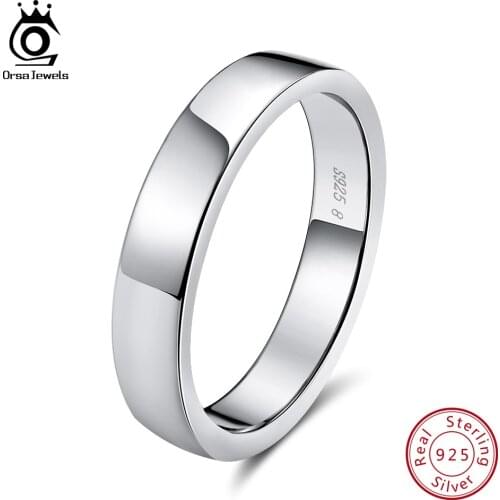 ORSA JEWELS Real 925 Sterling Silver Female Rings Classic Round Shape Simple Style Anniversary Wedding Ring Fashion Jewelry SR73