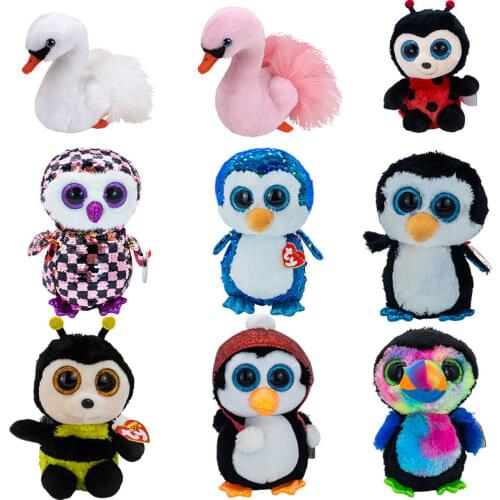 New 15cm Ty Big Eyes Plush Animal Doll Stuffed Toy Penguin Cat Owl Dragon Unicorn Collectible Toys Children Birthday Gifts