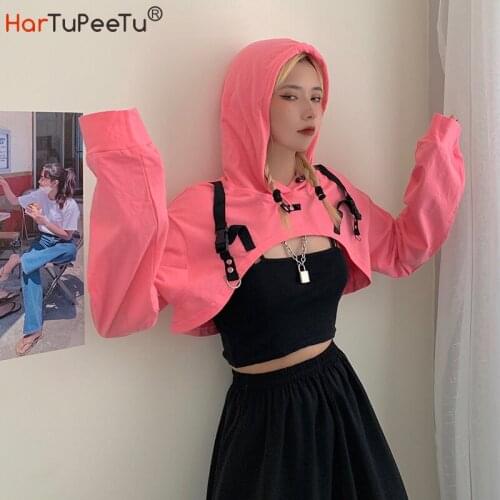 Pink Blue Hoodie Girls 2021 Summer Autumn Long Sleeve Crop Top Harajuku Sweatshirts Pullover Cotton Blend Short Outwear
