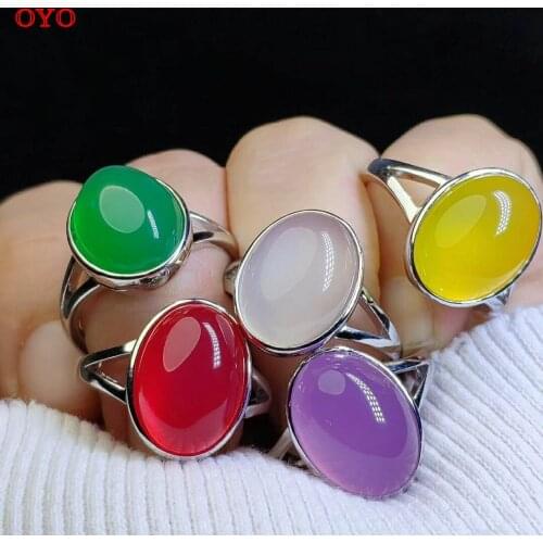 S925 silver inlaid green chalcedony ring multicolor agate female ring