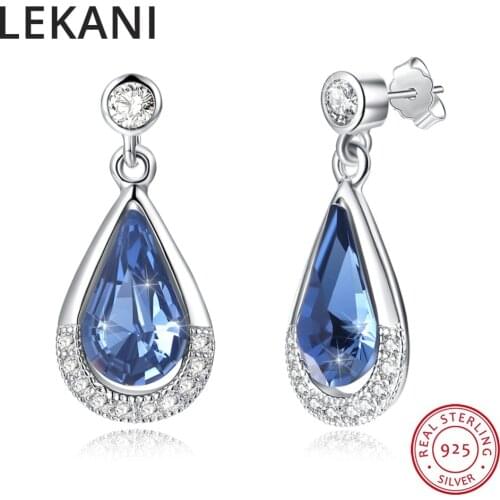 LEKANI Crystals From SWAROVSKI Fine Jewelry Real S925 Silver Water Drop Earrings For Women Wedding Party Fashion Piercing Joyas