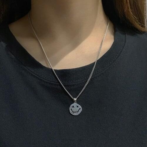 U-Magical Funny Irregular Circle Smile Face Pendant Necklace for Women High Street Emoticons Hollow Out Necklace Jewellery