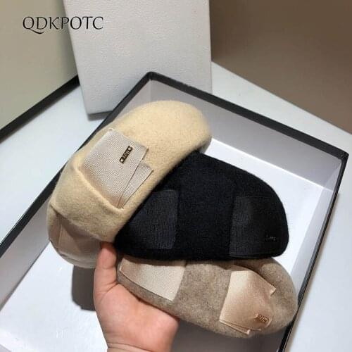2021 Women Hat New Autumn Winter Wool Bow-knot Berets Fashion Japanese Elegant Solid Color Retro Keep Warm Painter Cap QDKPOTC