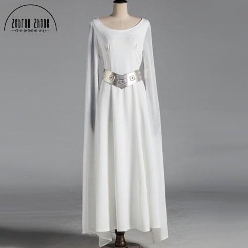Princess Leia Cosplay Costume Adult Halloween Fancy Costume White Dress For Women