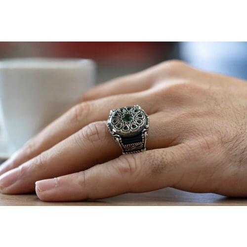 High-quality 925 Sterling Silver Zircon stone patterned ring Jewelry Made in Turkey in a luxurious way for men with gift / rings