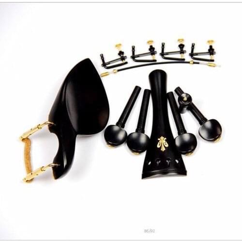 1 Set High Quality New Ebony Wood 4/4 Violin Parts Chin Rest Golden Clamps Installed Endpin Tuners Pegs