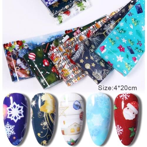 10pcs Christmas Halloween Nail Art Transfer Foil Sticker Wraps Adhesive Decals Chips Nails Decoration Accessories
