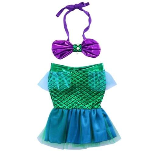 2PCS Princess Baby Girl Swimwear Mermaid Sequins Bikinis Swimwear Costume Summer Size 0-3Y