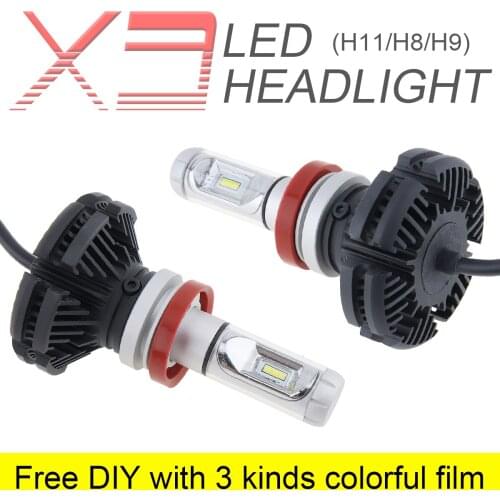 2pcs H8 / H9 / H11 X3 50W 6000LM 3000K 6500K 8000K LED Car Headlight Kit Automobile Fog Lamp Bulbs with 3 Kinds Colorful Film