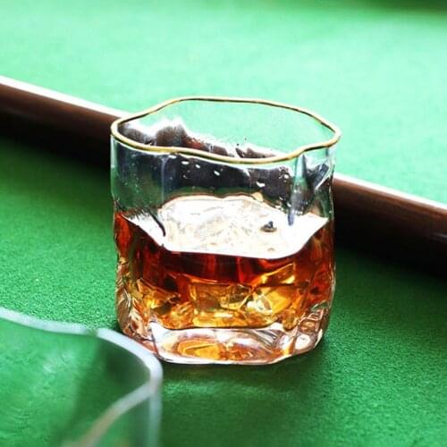 Hot 300ml Whiskey Cup Transparent Glass Cocktail Mug With Gold Rimmed Fashion Home Bar Drinkware Supplies