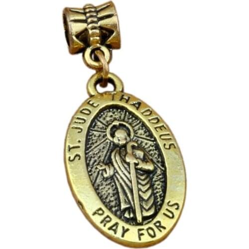 50pcs/lot Dangle Ancient gold ST. JUDE THADDEUS Charm Big Hole Beads Fit European Charm Bracelet Jewelry 16x40mm A-285a