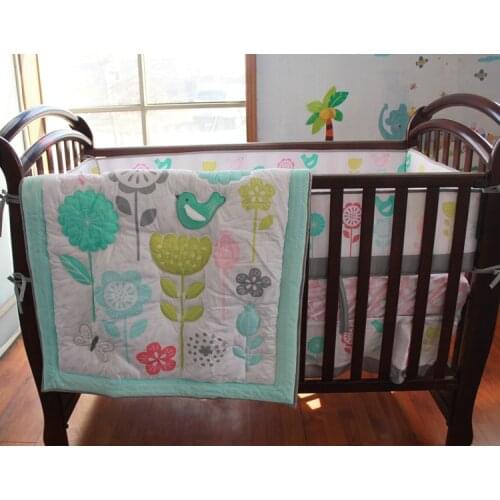 7PCS baby crib bedding set Lovely Animal Crib Bumper juego de cama Kids bedding boy girl(4bumper+duvet+bed cover+bed skirt)