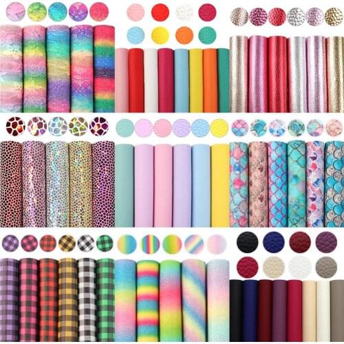 A5 Size 6Pieces/set Plain Lychee Synthetic Leather Patchwork Hair Bow Earrings Making Handbag Phone Case DIY,1Yc9938