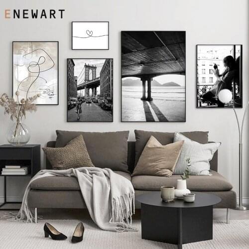 Abstract Line Love Canvas Paintings Black and White Smoking Sexy Women Print Posters for Living Room Modern Wall Art Pictures