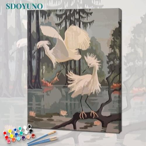 SDOYUNO Acrylic Paint By Numbers Abstract Crane Oil Painting By Numbers On Canvas 40x50cm Frameless DIY Animals Home Decor