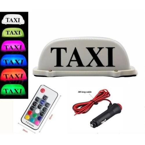 Car Cab Taxi Top Roof Sign Light Lamp Magnetic Base Plastic White Indicator 12V Seven Color Changing