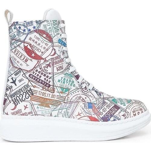 White Patterned Womens Boots Colorful Country Stamps Quality Leather Winter Stylish Combinations Fashion Style