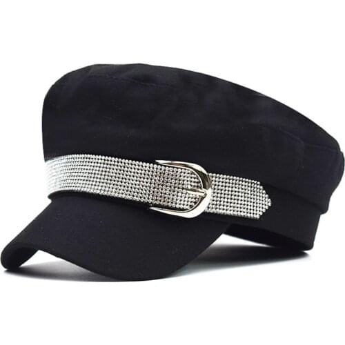 Spring Autumn Chain cotton Military hat for Women Female Flat Army Cap Salior Hat Girl Ladies Travel Berets Black Painters Cap