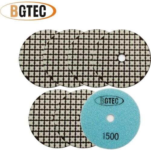 BGTEC 7pcs 4" #1500 B Dry Flexible Polishing Pads Diameter 100mm Resin Bond Diamond Sanding Disc For Granite Marble Ceramic