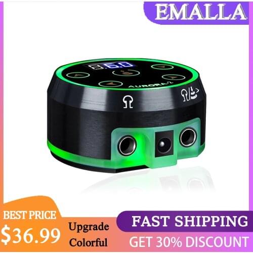 EMALLA Newest Aurora Tattoo Power Supply Professional Power Supply with Power Adaptor for Tattoo Rotary Machines Pen Supplies