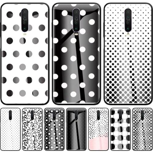 Black and White Polka Dot Glass Phone Case for Xiaomi Redmi Note 9S 8 Mi Poco X3 NFC 9 7 10T 8T 9T 10 Lite K40 Pro 5G 11 Cover
