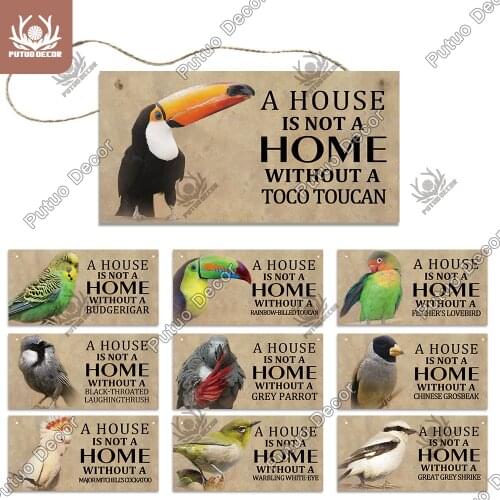 Putuo Decor Birds Sign Wood Hanging Plaque Wood Animal Signs Lovely Friendship Wooden Pendant for Cage House Home Wall Decor