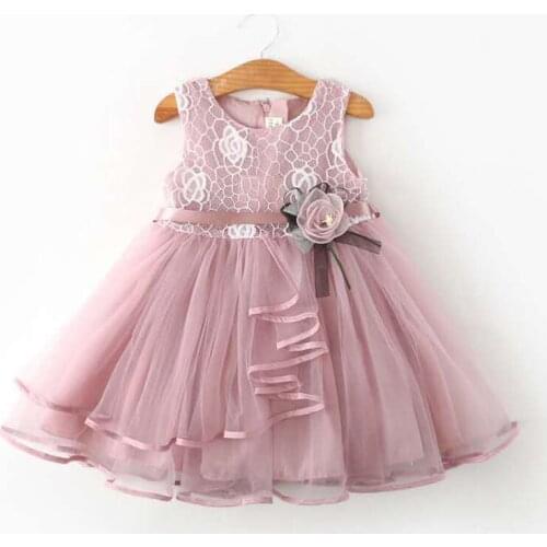 Childrens Clothing Summer Girls Casual Dresses Korean Sweet Pink White Lace Dress Sleeveless Stitching Girls Dress Party Tunic