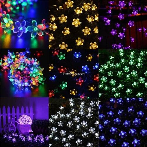 6M 30 LED Solar Powered Cherry Blossoms Flower Fairy String Lights for Wedding Christmas Party Festival Outdoor Decoration