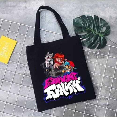 2021 Friday Night Funkin Print Girls Canvas Shopping Bags Bolsas Ecologicas Reutilizables Casual Tote Bags for Women Zipper Bag