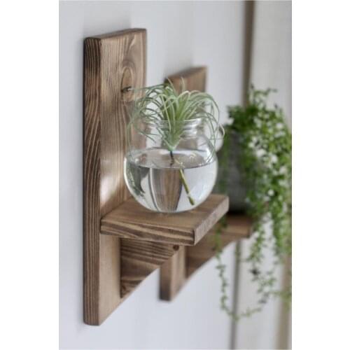 2 pcs Solid Wood Wall Flower Rack Balcony Wall Rack Natural Wood Handmade Rack Decorative Rack