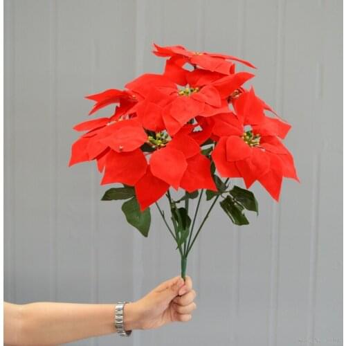 Red leaf Emulate Bonsai 1 Bouquet Poinsettia Posy Decorative Artificial Christmas Flowers Fake Pot Plants Home Decor without pot