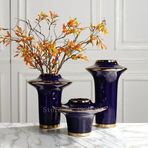 Creative Nordic ceramics Gold abstract vase Crafts ornaments Modern home living room Flower arrangement Decoration flower vases