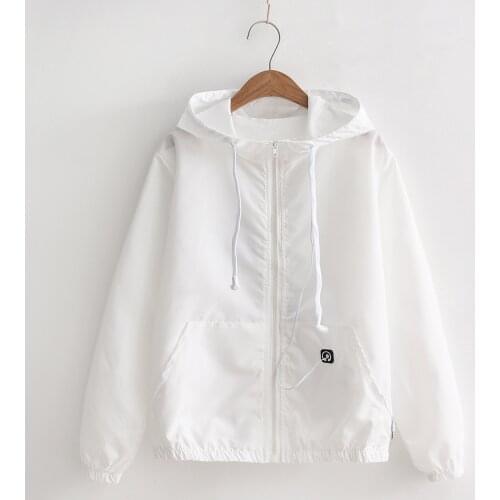 Women Solid Jackets Spring Summer Long Sleeve Zipper Print Bomber Jacket Casual Pocket Hooded Female Fashion Outwears