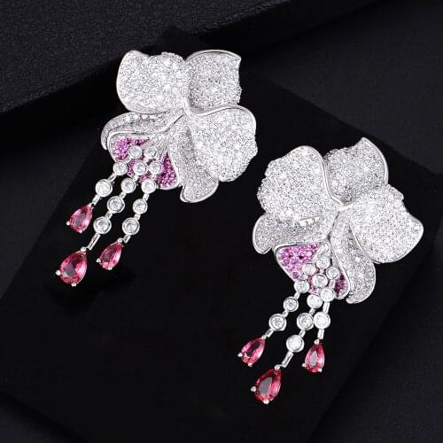 LARRAURI 2019 High Quality Trendy Luxury Flower Cubic Zirconia Earring American Wedding Party Earring Jewelry for Women