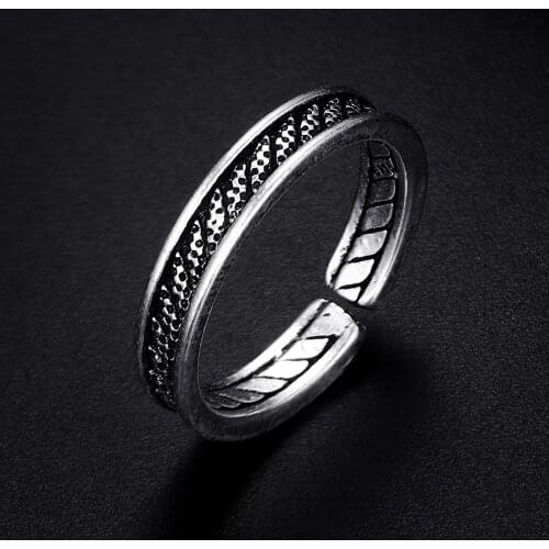 Trendy Vintage Simple Antique Silver Plated Punk Hiphop Rock Style Resizable Rings for Women Girl & Man Retro Party Jewelry