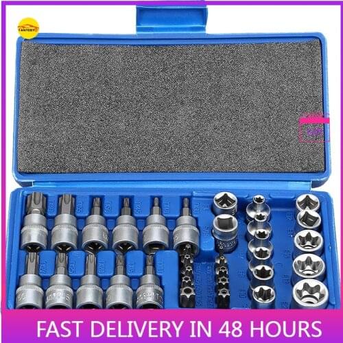 34-piece Set of E-shaped Plum Blossom Star-shaped Bit Socket Set Heterosexual Press-fit Bit Tool 3/8 Inch 5/16 Inch