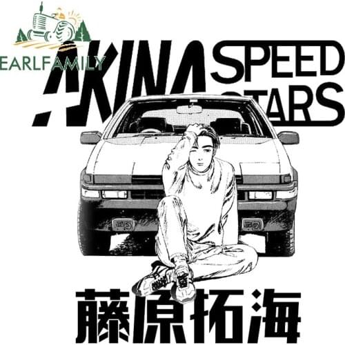 EARLFAMILY 13cm x 12.8cm for Fujiwara Takumi Initial D Anime Decal Funny Car Assessoires Stickers Waterproof Windows Car Styling