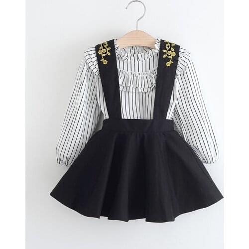 New arrival 2019 spring children Girls long sleeve striped lace blouse + Embroidery dress clothing set 3-8 years