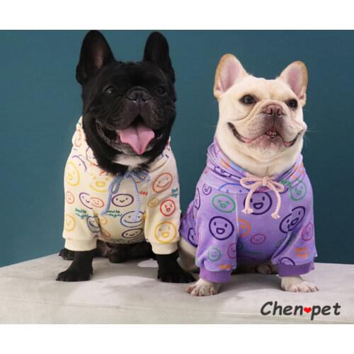 French Bulldog Clothes Puppy Clothes Small Medium Dog Hoodie for Pomeranian Poodle Pug Fashion Smile Face Costumes Black Dog