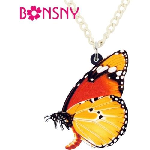 Bonsny Acrylic Anime Yellow Spotted Butterfly Necklace Pendant Choker Chain Fashion Insect Jewelry For Women Girl Wholesale Gift