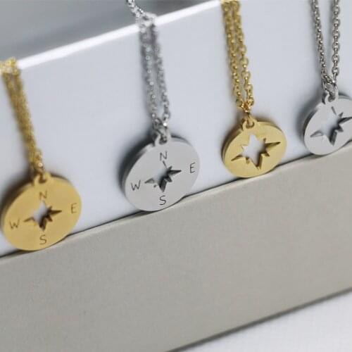 Simple Steel Mix Shape Round Disc Charm Pendant Necklace Women Men Minimalist Glossy Snowflake Heart Star Choker Collar Jewelry