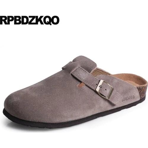 Size 46 Slides Brown Beach Cork Japanese Red Shoes Slippers Designer Flat Mules Closed Toe 45 Big Men Sandals Leather Summer