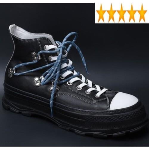 Luxury Mens Work High-Top 100% Real Leather British Platform Height Increasing Sneakers Lace-Up Safety Ankle Boots Shoes